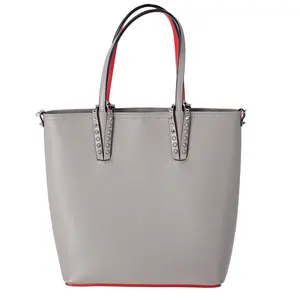 Pre-owned christian louboutin Leather Tote Bags Cabata North South Tote Gray Solid Classic Red Bottom Leather