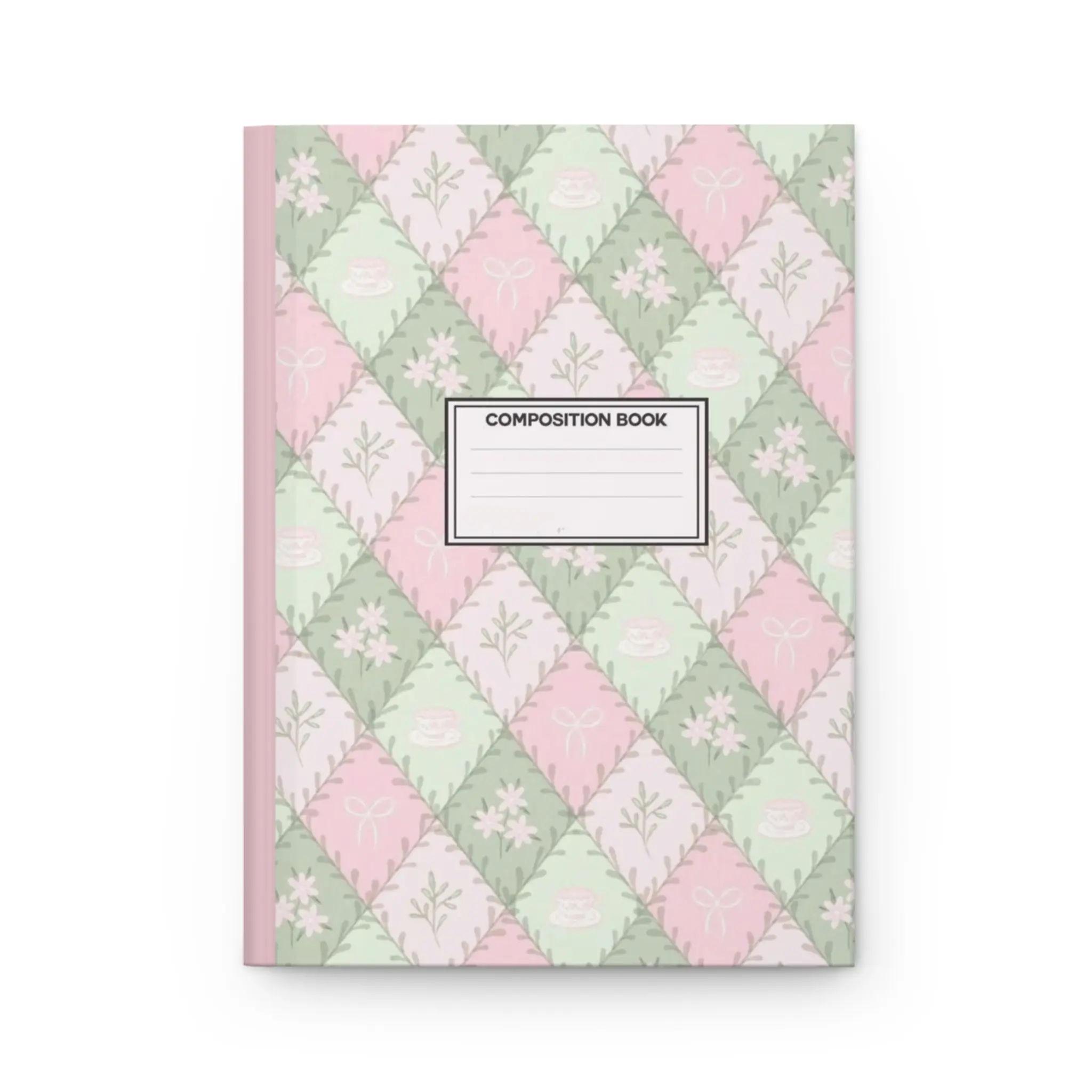 Coquette Quilted Bow Floral Composition Notebook | Coquette Journal | Cottagecore Aesthetic Notebook | Diamond  Pink Pattern Floral Notebook