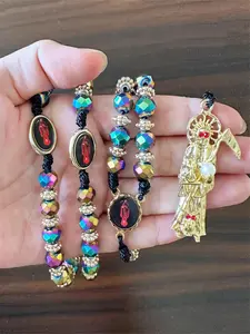 Colorblock Artificial Crystal Design Beaded Necklace, Fashionable Rosary Style Religious Pendant Necklace for Women & Men, Fashion Jewelry for Party, Daily Clothing Decor, Goddess Necklace, Beaded Pendant Necklaces