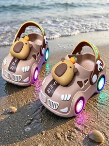 Kids Capybara Glowing Slippers, Summer Soft Sole Non-Slip, Cartoon Car Design, Unisex Toddler Home Bath Beach Shoes