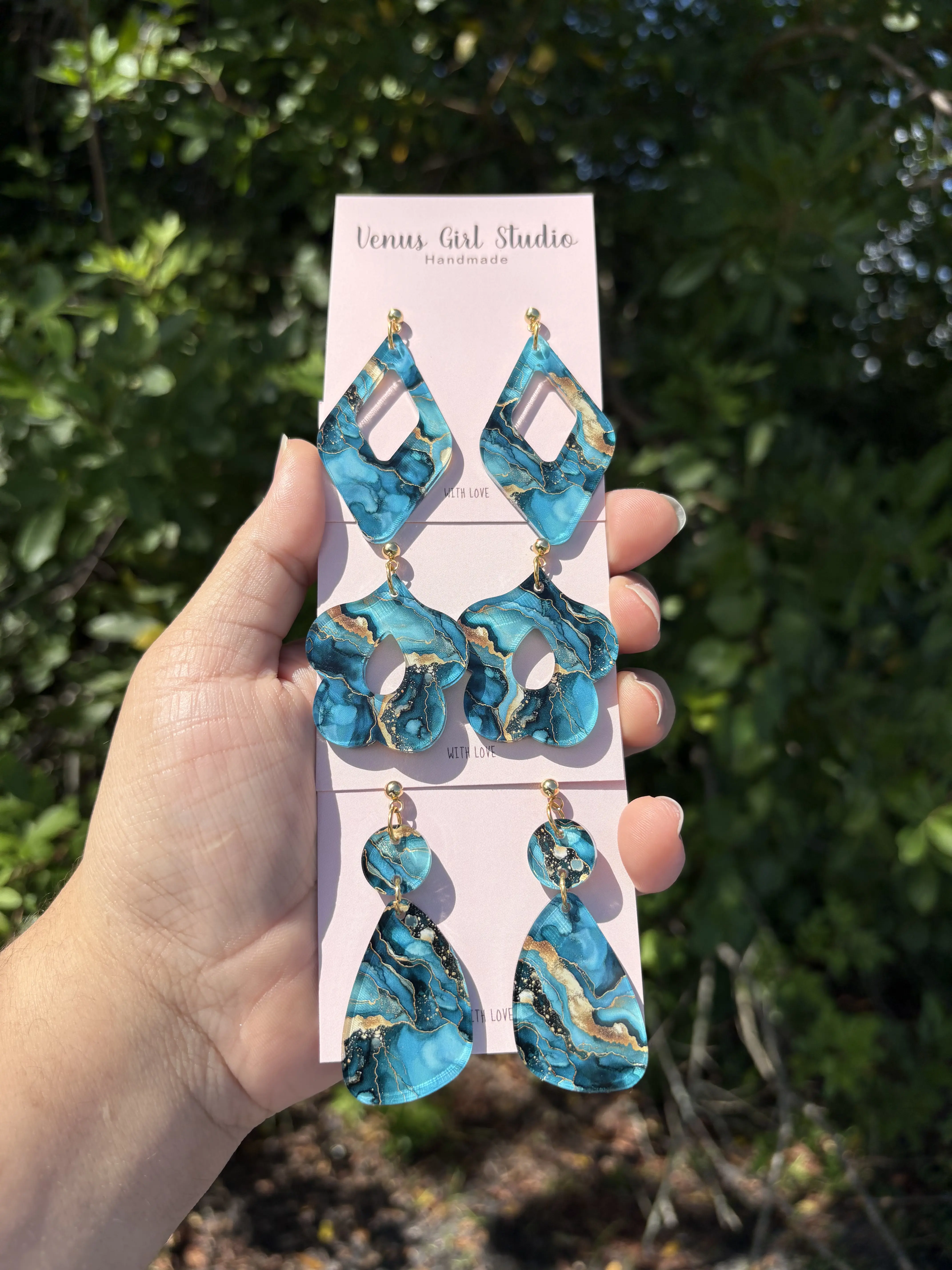 Teal Geode Acrylic Earrings