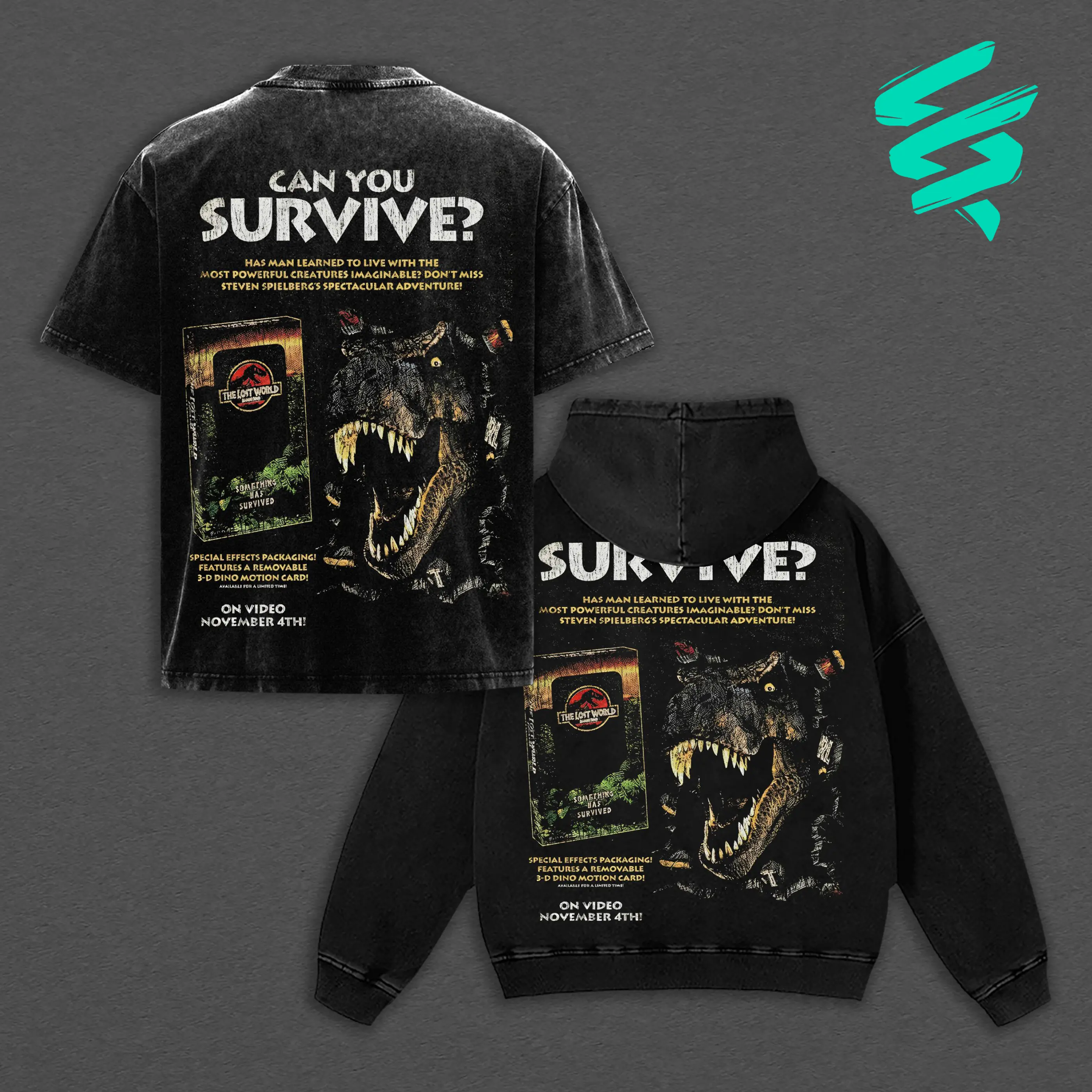 Jurassic Park T-Rex Vintage Washed T-Shirt/Hoodie Distressed | The 