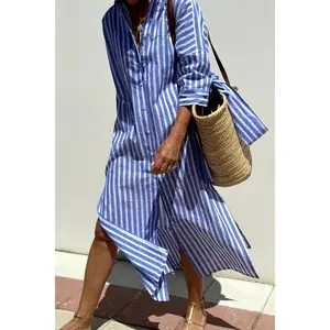 Tied Button Up Three-Quarter Sleeve Dress