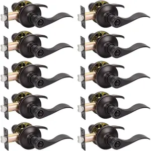 10 Pack Oil Rubbed Bronze Door Handle, Privacy Door Lever for Bed and Bath, Wave Style Brushed Bronze Door Handles with Lock