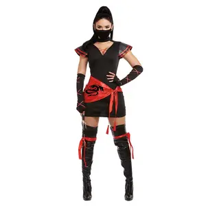 Seven Piece Ninja Costume Set, Dress with Faux-leather Sleeves