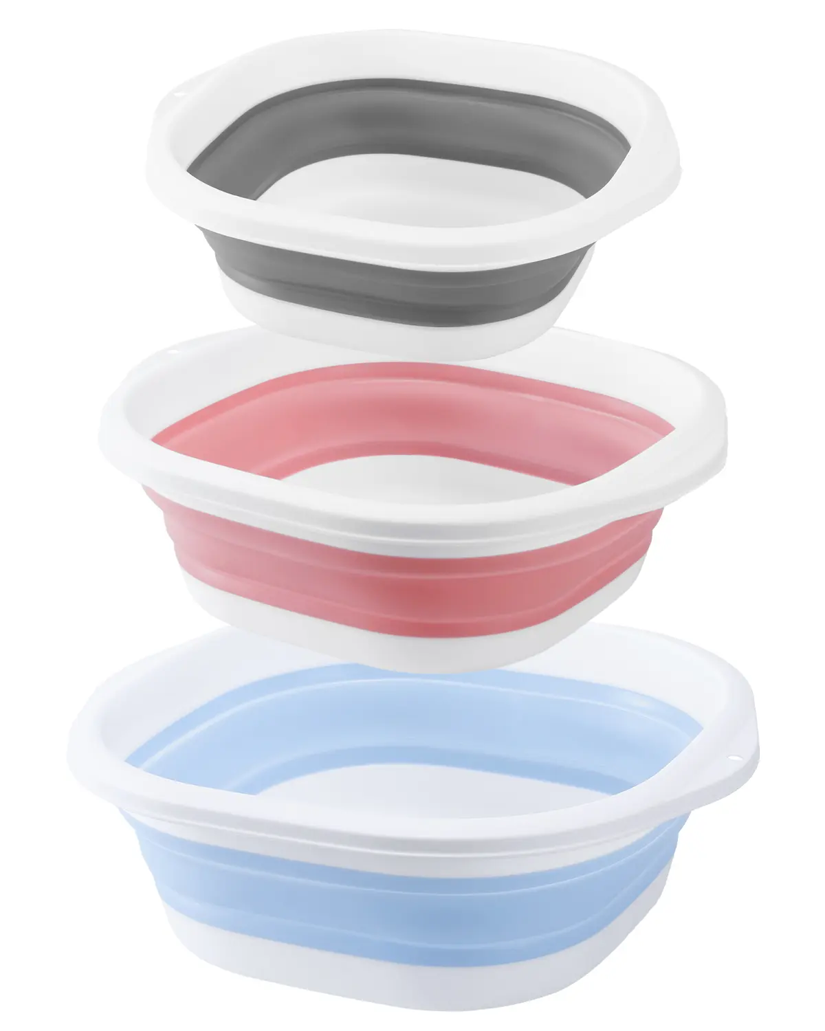 3-Pack Collapsible Foldable Silicone Plastic Washbasin with Handles, Portable Wash Tub for Kitchen Sink Fruits Vegetables Home Camping Easy Storage