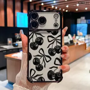Four-corner anti-fall Black Cherry pattern mobile phone case, suitable for iPhone17/16/15/14/13/12/11/pro max/air, shockproof mobile phone protective cover, strong mobile phone protection accessories