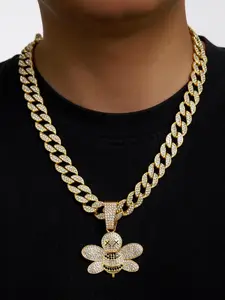 Cute Bee Pendant Necklace, Rhinestone Decor Cuban Chain Necklace for Men & Women, Fashion Jewelry for Party, Daily Decor, Trendy All-match & Exquisite Jewelry for Birthday Gift