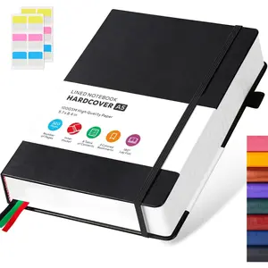 Hardcover Lined Notebook Journal for Writing, 320 Pages Leather Thick College Ruled Notebook Journal with 100GSM Paper, A5 (5.7'' X 8.4'') Daily Journal for Women Men Work Organization, Black