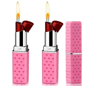 Cute Lipstick Lighter, Soft Flame Refillable Butane Lighter, Novelty Adjustable Open Flame Lighter, Fun Birthday Gift for Girls, Women, Girlfriend, Great Gift for Anniversary, Red, (Butane Not Included)