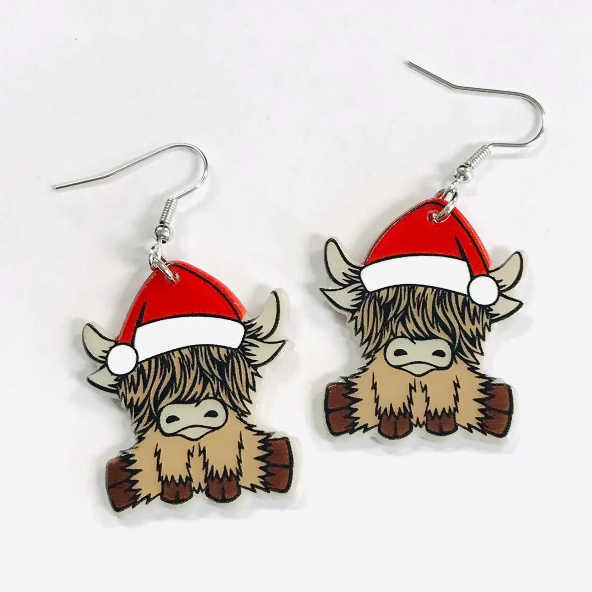 Christmas high land cow earrings