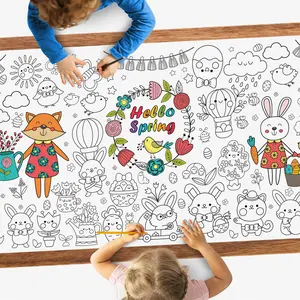 Spring Giant Coloring Poster | 72" X 30" for Kids - Includes Bunny, Easter Eggs, Chicks, and Fun Activities - Made in the US