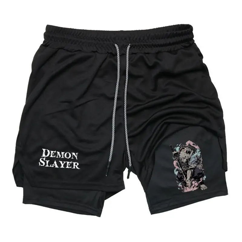 Demon Slayer Inosuke Beast Breathing Anime Print 2 in 1 Shorts Sweat Shorts for Men Drawstring Waist Streetwear Style Summer Outfits Men Shorts Gifts for Him