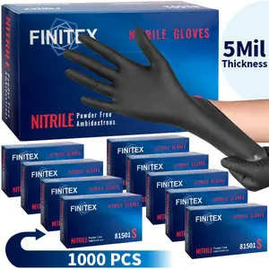5Mil Heavy Duty Black Nitrile Gloves, Extra Strong Tear-Resistant Industrial Strength, Latex Free Disposable Cleaning Gloves for Gardening, Outdoor Tools, Home Improvement, Mechanic Work, BBQ, DIY Projects, Automotive Repair, Tattoo