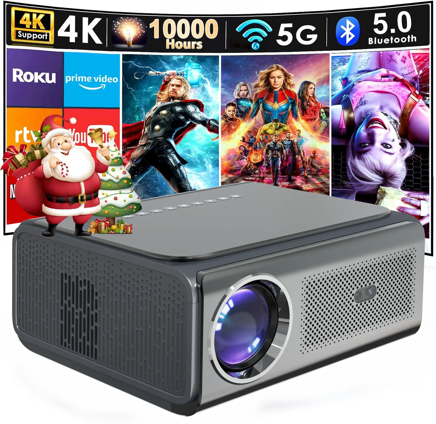 [US Warehouse] Veacine A8 Smart Projector, New Year’s Special, 2600 Lumens, 1080P, 4K Decoding, Auto Focus and Keystone Correction, Android 11, 150-in HD Display, BT 5.2, WiFi 6, Projector With Speaker, Portable Home Theater Projector audio game