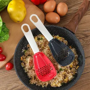 Creative Multifunctional Slotted Spoon - Red & Black Plastic Cooking Spoon with Draining & Grinding Features for Kitchen Gadget Use Half-Enclosed Design Easy to Scoop Rice Food-Grade Material High Temperature Resistance Safe and Environmentally Friendly