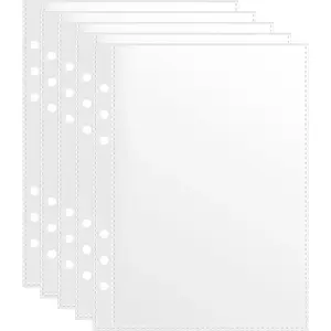 50 Pack 5x8 Clear Binder Sheets Sleeves - 6 Ring A5 Binder Inserts - Plastic Pockets for Index Cards,Photocards,Postcards,Pictures, Stickers,and Cash Organizer - 6 Hole Refill Pages Sheet Protector.