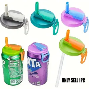 1 Piece,Reusable Soda Can Lids Set,  Four Colors, with Straw, Straw Sip Lid, Drinking Gadgets, Ideal for Sparkling Water, Beverages, Juice, Party Supplies