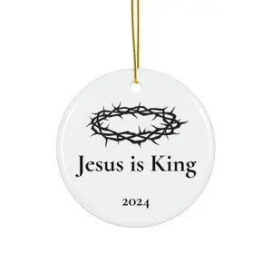 Ceramic Ornament, Jesus is King, Christmas Tree Decoration, Religious Holiday Gift, Christian Home Decor, Religious Ornament