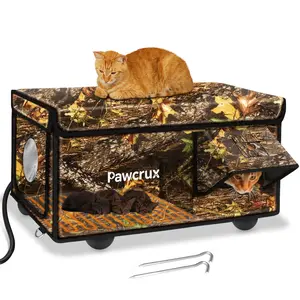 Clawsable Outdoor Heated Cat House Fully Waterproof with Strong Load-Bearing Capacity One-Way Escape Door Eco-Friendly Materials Coldproof Feature Thick Insulation Fixed Ground Nail for Outdoor Cats Courtyard Cats Barn Cats