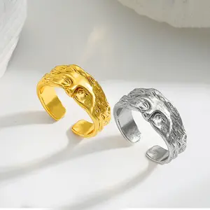 YZMOXNL 2pcs Retro Half Face Ring Couple Ring, Half Face Ring, Punk Adjustable Open Wrap Knuckle Finger Band Rings Personalized Party Thumb Rings Jewelry Gift for Men and Women