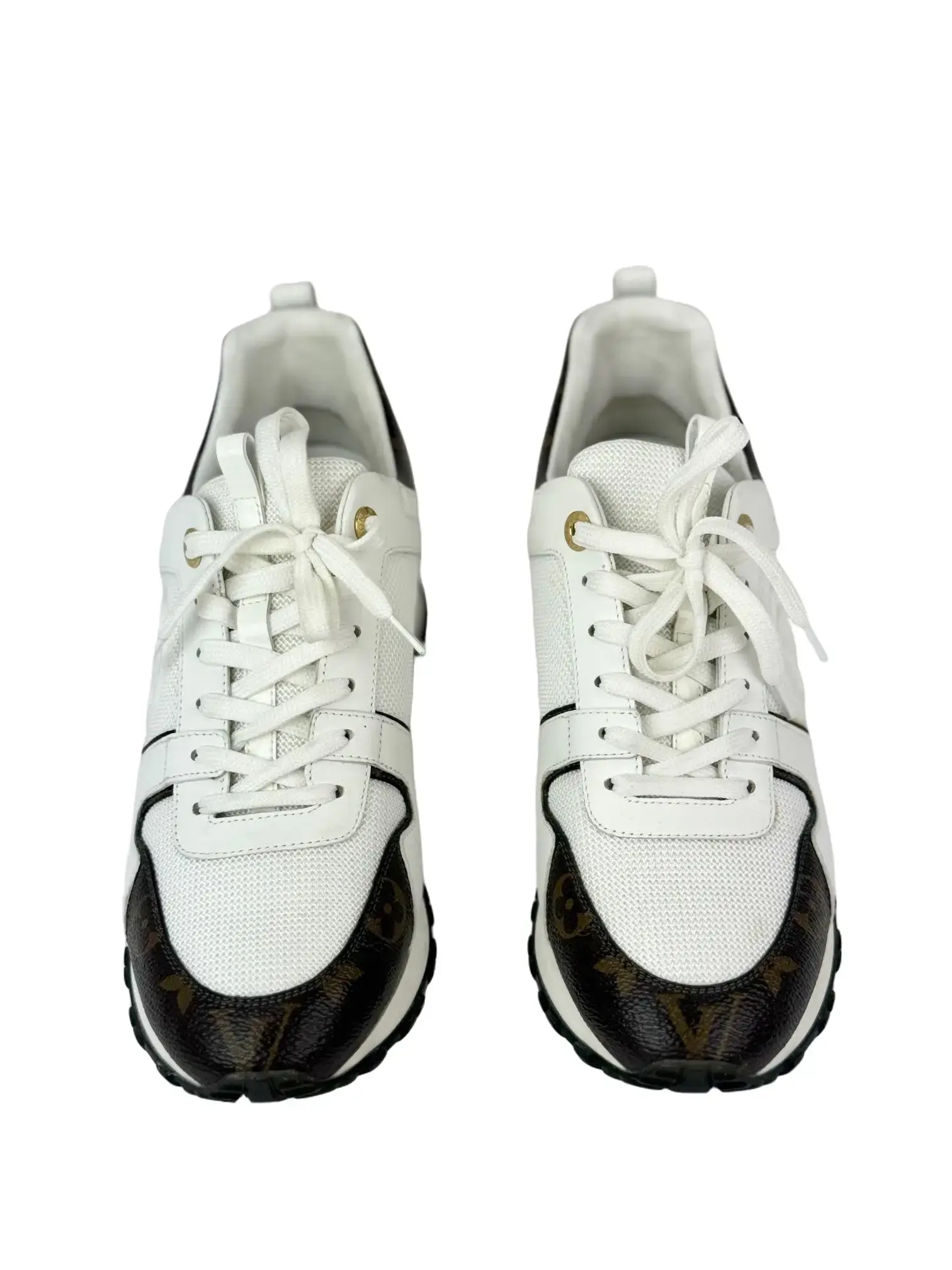 Pre-Owned LOUIS VUITTON Run Away Leather Lace-Up Women's Sneakers, Excellent Condition, Extra Height, Size 39 (USA 9), Includes Original Box