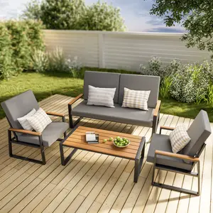 Gizoon 4 Pieces Outdoor Patio Furniture Set with Coffee Table and Removable Cushions Metal Patio Conversation Set for Family Yard Poolside