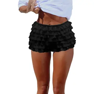 Women Y2K Lolita Bloomers Lace Mesh Ruffle Fairy Short Sexy Layered Pettipants Coquette Boy Shorts Elastic Waist Sweet Pettipants Womenswear Bottom Cute Love Ruffled Vibe Fit Basic Minimalist