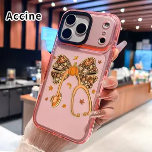 Case for iPhone 17 16 Pro Max 15 Plus 14 13 12 11 Air Autumn Bow Stethoscope Non-Yellowing Shockproof Soft Silicone Transparent Cover