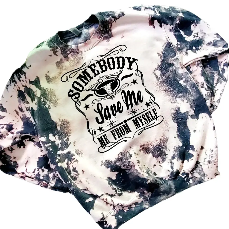 Somebody Save Me Acid Washed Sublimation Bleached Sweatshirt Casual
