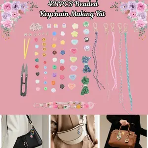 421PCS Beaded Keychain Making Kit | DIY Acrylic Letter Beads, Heart Star Flower Charms for Bracelets, Jewelry & Bag Charms, Craft Kit for Women & Teens