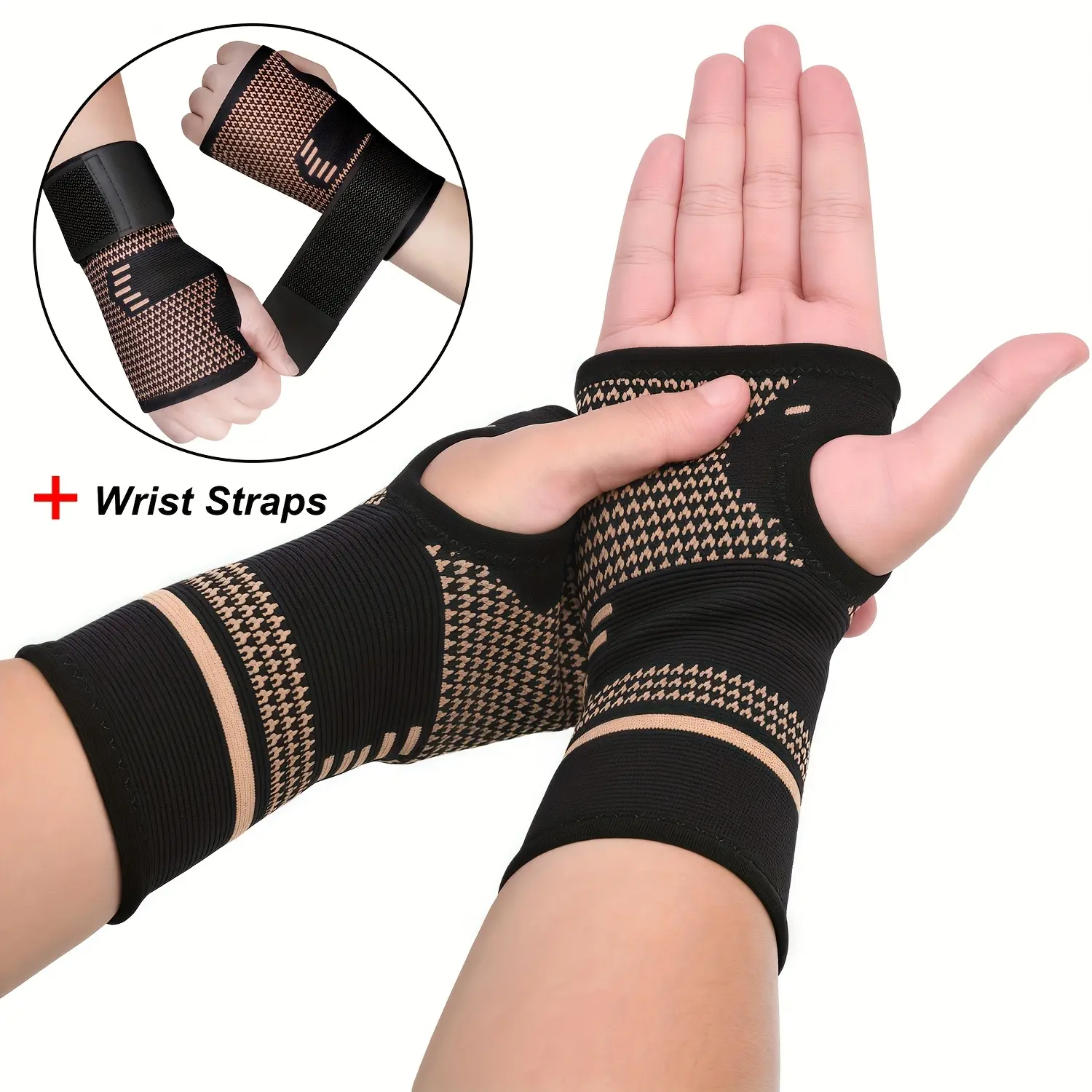 2-Pack Copper Fiber Wrist Brace Gloves, Wrist Brace For Working Out, Ulnar Wrist Brace, Adjustable Compression Straps for Men & Women, Breathable Mesh Design with Closure, Ideal for Hand & Wrist Support During Physical Activities, Secure Fit Straps