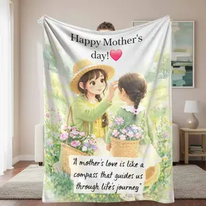 Mother and Daughter Floral Flannel Flower Blanket - Adorable Style Cute Decorative Decorated Daisy Flower Blanket, Soft Cozy Lightweight Warm Throw for Living Room, Mother’s Day Gift Home Decor, Flower Blankets, Adorable Style Blankets