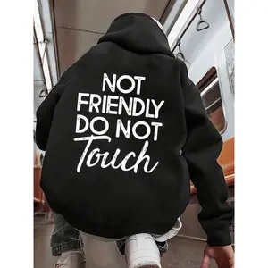 Not Friendly Do Not Touch Print, Men'S Casual Streetwear Hoodies, Comfy And Loose Hooded Pullover Top, Casual Streetwear, Fall Outfits