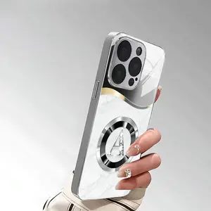 A high-end phone case with letter A pattern, made of PC + TPU + glass material, anti-drop electroplated glass texture, suitable for 17/16/15/14/13/12/11 PRO PROMAX PLUS AIR, an ideal gift for friends and family, DDBLK11