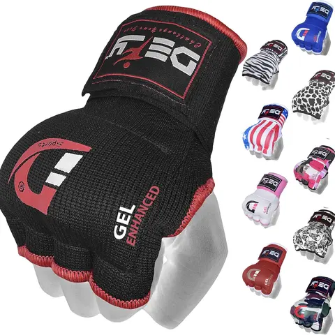 DEFY Gel Padded Premium Inner Gloves with Hand Wraps MMA Muay Thai Boxing Training Fight PAIR