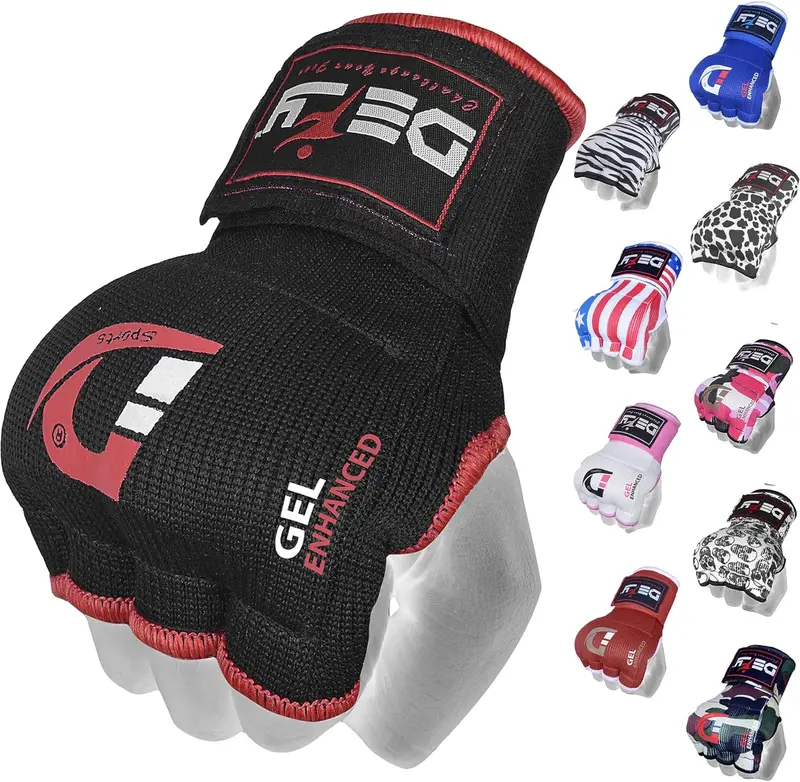 DEFY Gel Padded Premium Inner Gloves with Hand Wraps MMA Muay Thai Boxing Training Fight PAIR