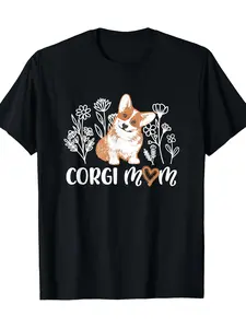 Corgi loves to design Corgi mother mother lady 220g 100% cotton T-shirt, Thanksgiving, party look, minimalist style, for men, fade-resistant, outdoor activities, Christmas Eve