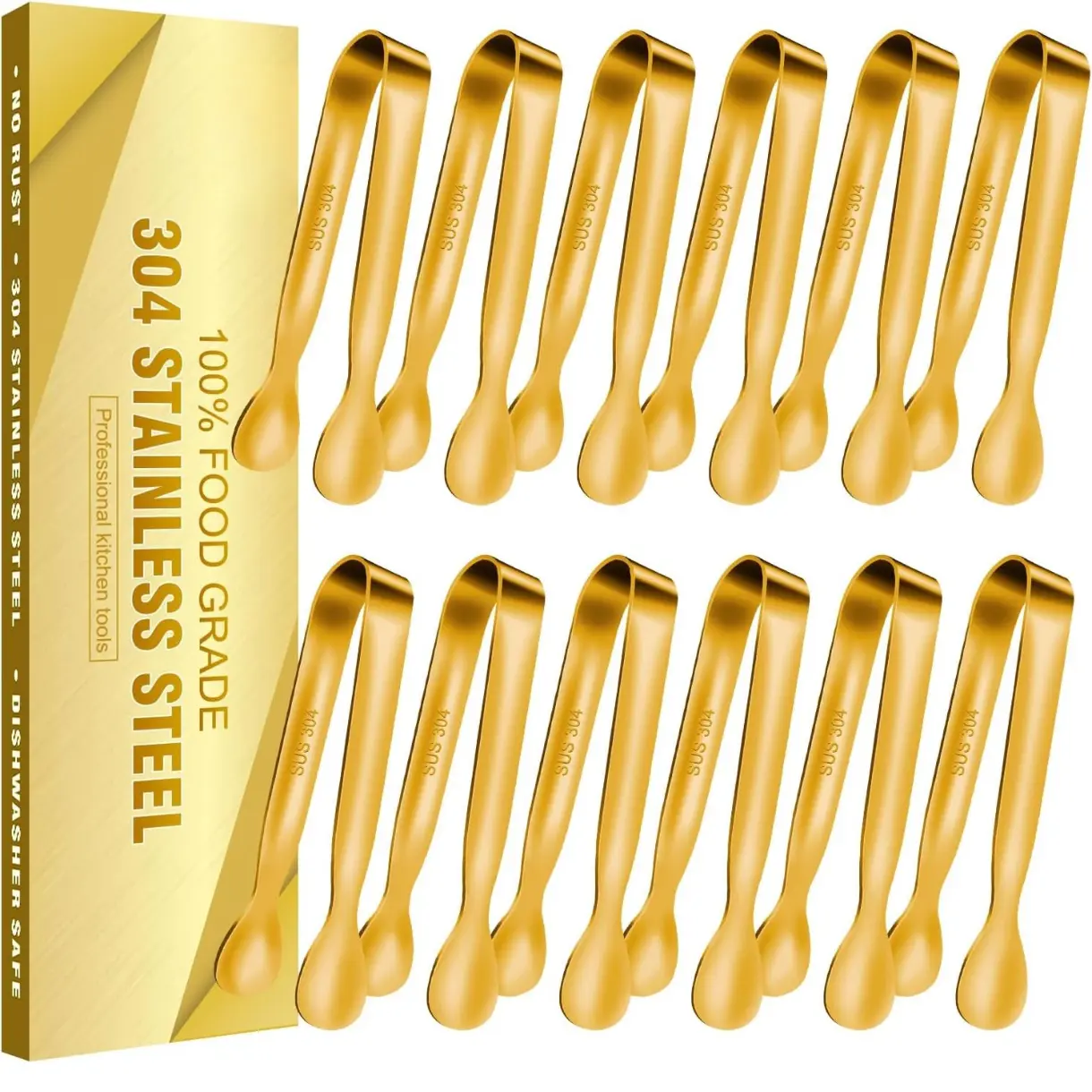 12 PCS Small Serving Tongs, 4.3" Mini Gold Tongs, Gold Kitchen Tongs for Serving Food, Coffee Bar, Tea Party, Desserts Party and Ice Bucket