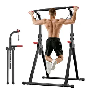350LBS Heavy Duty Power Tower Pull Up Bar Station for Home Gym, 8-Level Adjustable Dip Station with Resistance Bands, Multi-Functional Strength Training Equipment for Small Space, Stable & Non-Slip