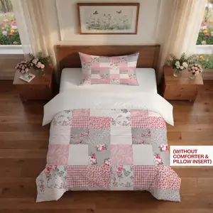 Patchwork Floral Duvet Cover Set, 2/3-Piece Bedding Set (1 Duvet Cover + 1/2 Pillowcases, No Comforter or Pillow Inserts), Cottagecore Boho Style Soft & Breathable Bedding, Ideal for Girls' & Teens' Bedroom Decor & Gifts