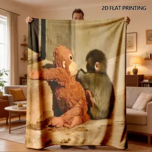 A Punch Monkey Plush Doll Theme Flannel Blanket - 2D Flat Soft, Lightweight, Suitable for Bedrooms, Holiday Decorations, and All Seasons - Ideal for Beds, Sofas, Offices, Camping