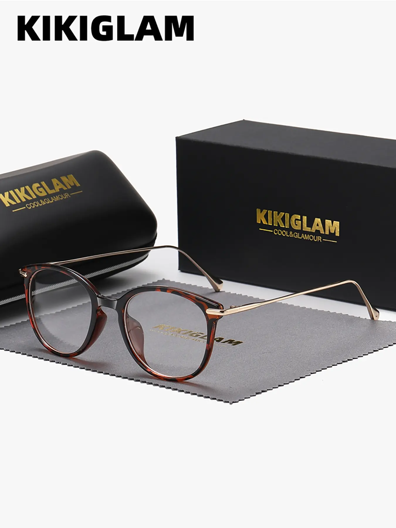 Kikiglam Unisex Luxurious Cat Eye Frame Glasses Elegant Light Blocking Lenses, Stylish Metal and Plastic Design