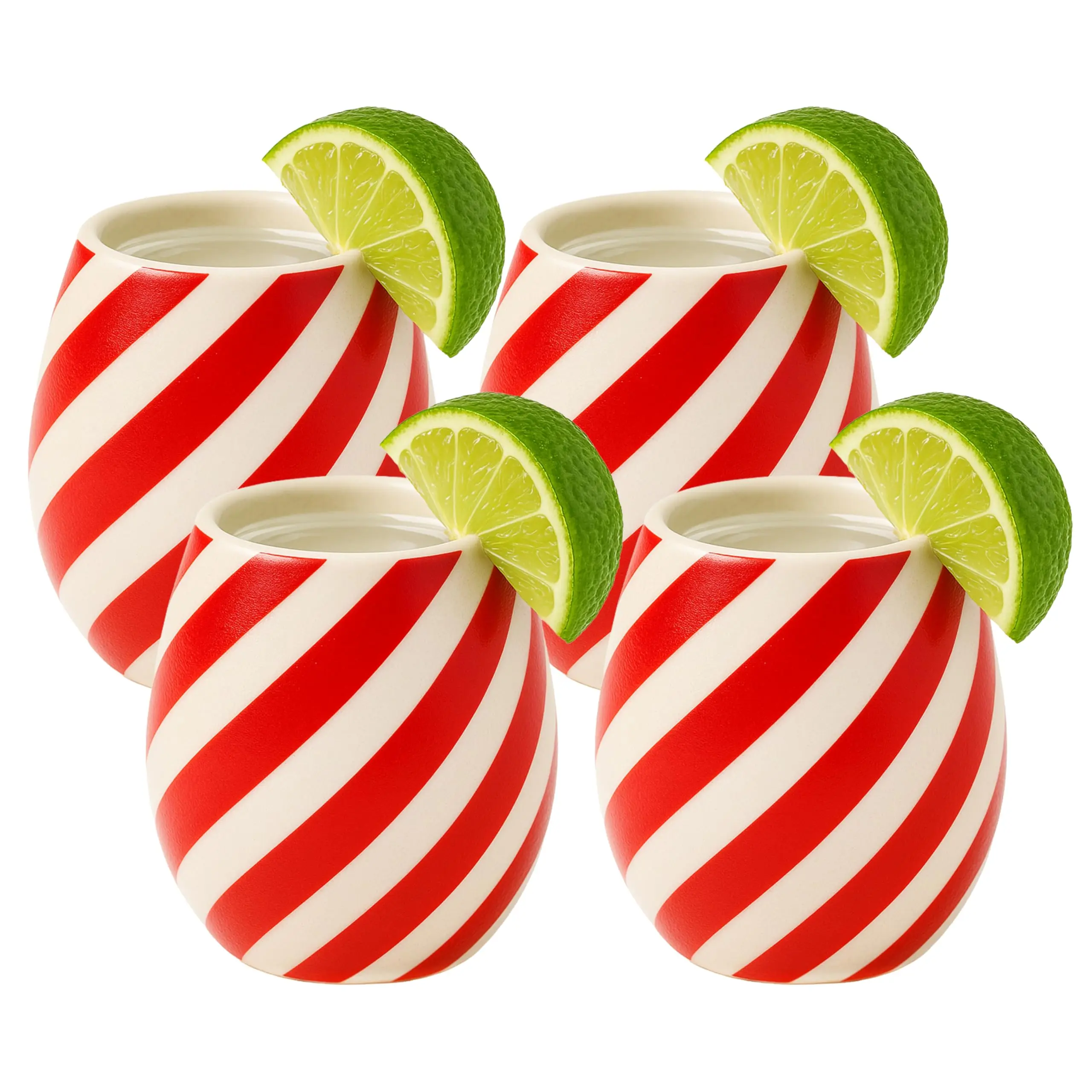 Red Swirl Christmas Ceramic Stemless Shot Glasses Set Of 4 6OZ Peppermint Swirl Shot Glass