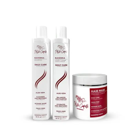 Belli Capelli Ravenna Gentle Daily Haircare Kit - Cleanser Shampoo, Hydrate Conditioner (2x300ml), Radiant Hair Mask (500g)