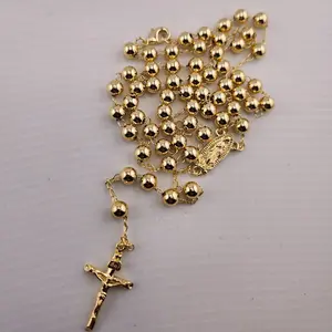 70 - 14K Gold-Plated Virgin Mary Rosary with Central Cross & Virgin Mary Pendant Religious Jewelry for Daily Devotion Classic Beads & Crucifix Charm Virginmary