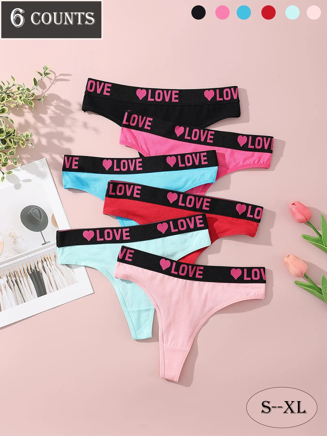 DORSU Women's High Elastic Thongs Panties Underwear Set, Fit, Elegance, Elegant Cute Heart & Letter Print Design, Soft Skin-Friendly Fabric, Comfortable All-Season Wear, Perfect Valentine Gift, Love, Knitted Stretch Underwear