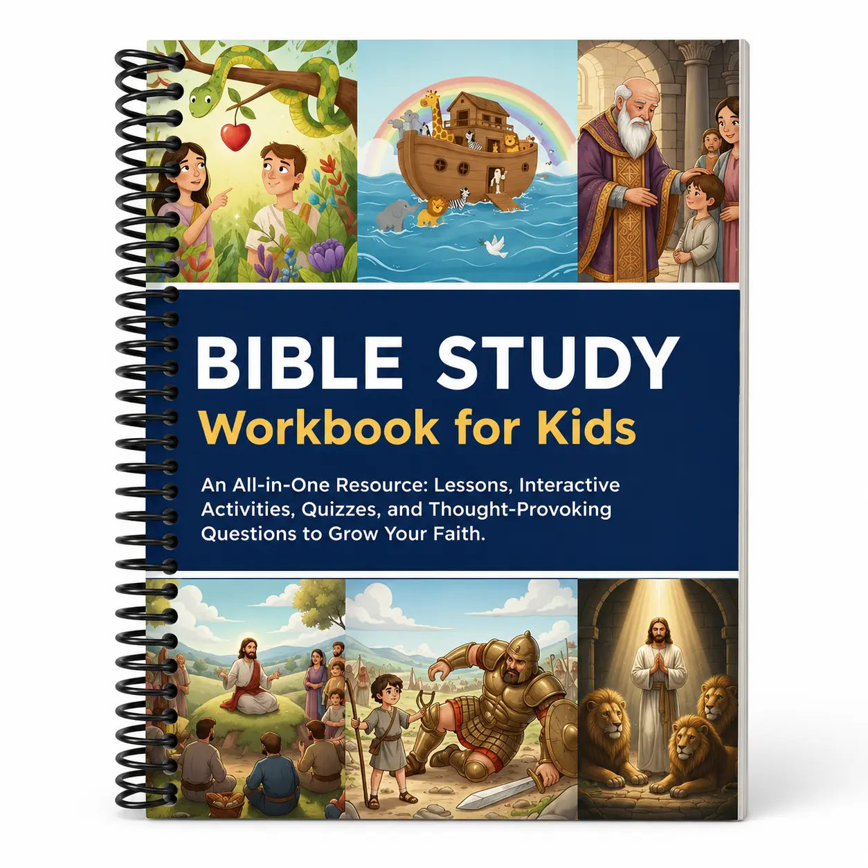 Bible Study guide   for Kids, Christian Activity Book for Homeschool & Sunday School with 52 Weekly Lessons, Worksheets, Quizzes and Reflection Questions, Spiral Bound Faith Book for Boys & Girls
