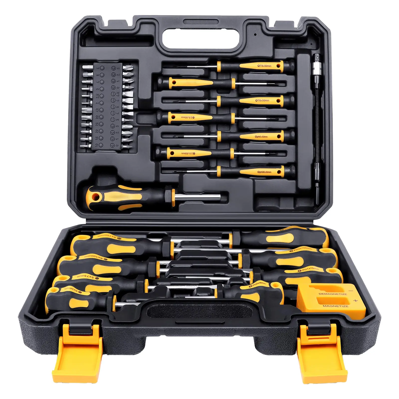 43-piece magnetic screwdriver set with storage case, including flathead, Phillips, hex, Pozidriv, Torx, and precision screwdrivers, suitable for DIY and repair work