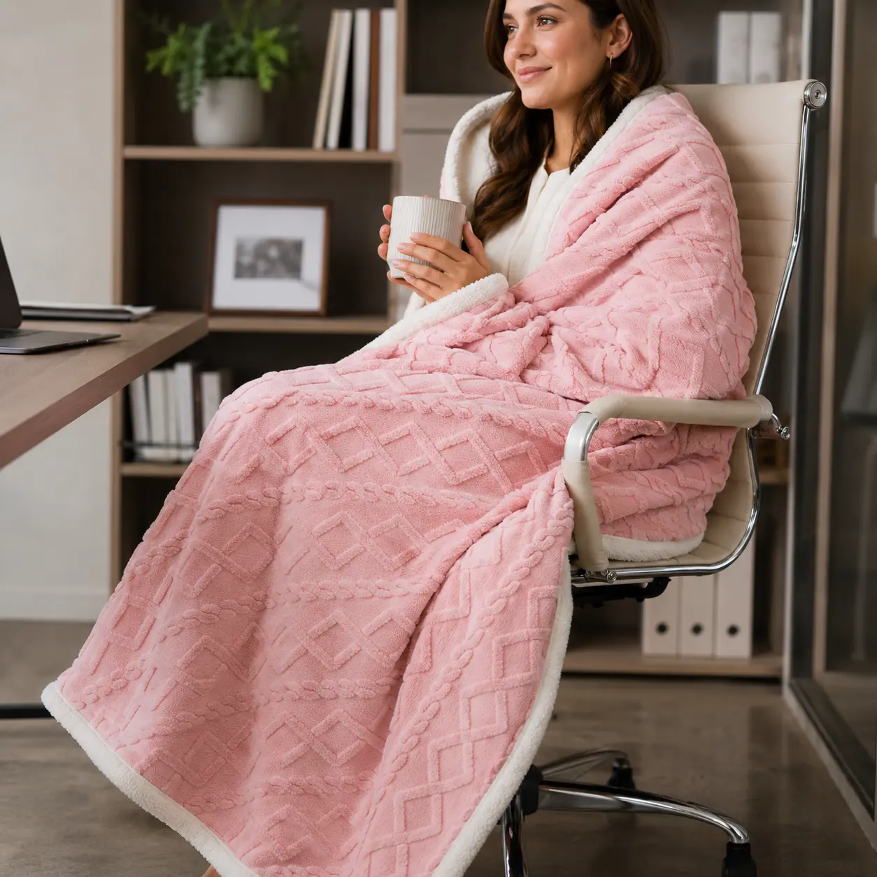 Double-Layer Plush Throw Blanket with Sherpa Reverse, Cozy Lap Blanket for Office, Desk, Sofa and Home
